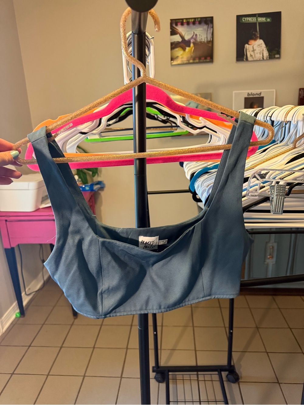 Princess Polly Teal Crop Tank Top